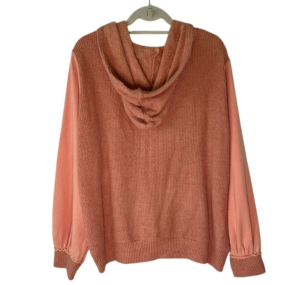 POL NWT Boho Granny Square Crochet Oversized Zip Hoodie L Vintage Wash Peach - Picture 12 of 16